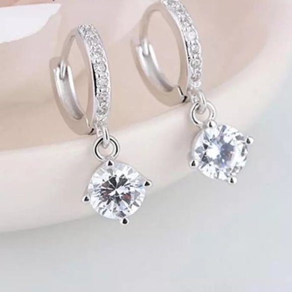 Jewelry - New Sterling Silver Huggie Hoop Crystal Earrings